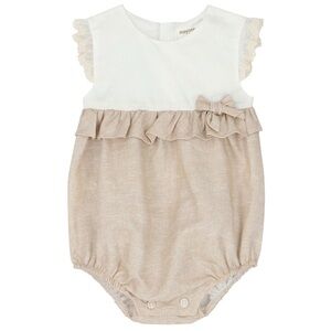Size 4-6 months Mayoral White and Tan Ruffle Bodysuit